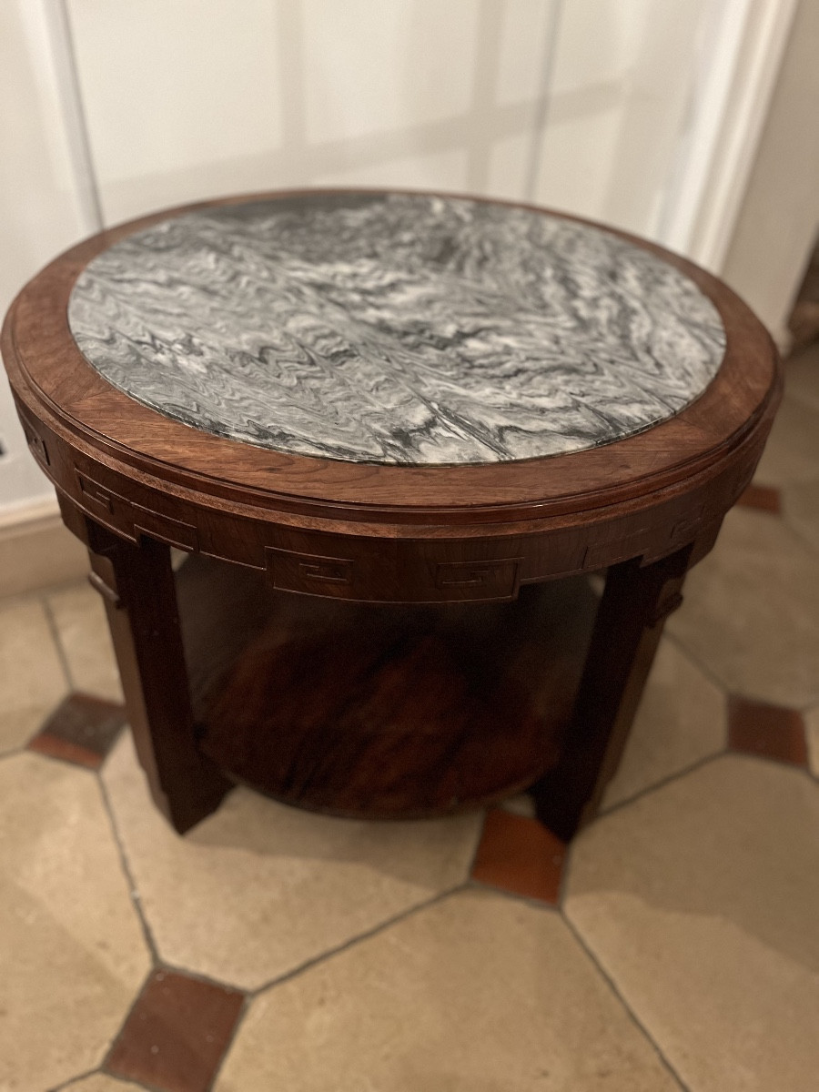 Guéridon asiatique dessus marbre en acajou XIXe