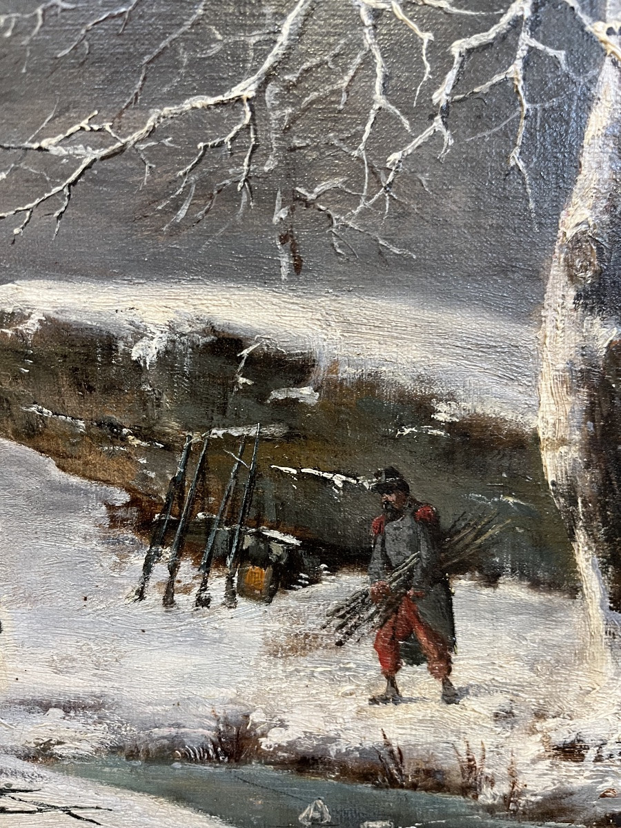 Oil On Canvas - Military Convoy In A Village, Signed Malbranche -photo-5