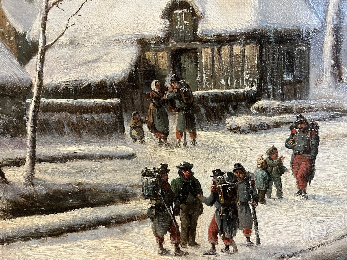 Oil On Canvas - Military Convoy In A Village, Signed Malbranche -photo-6