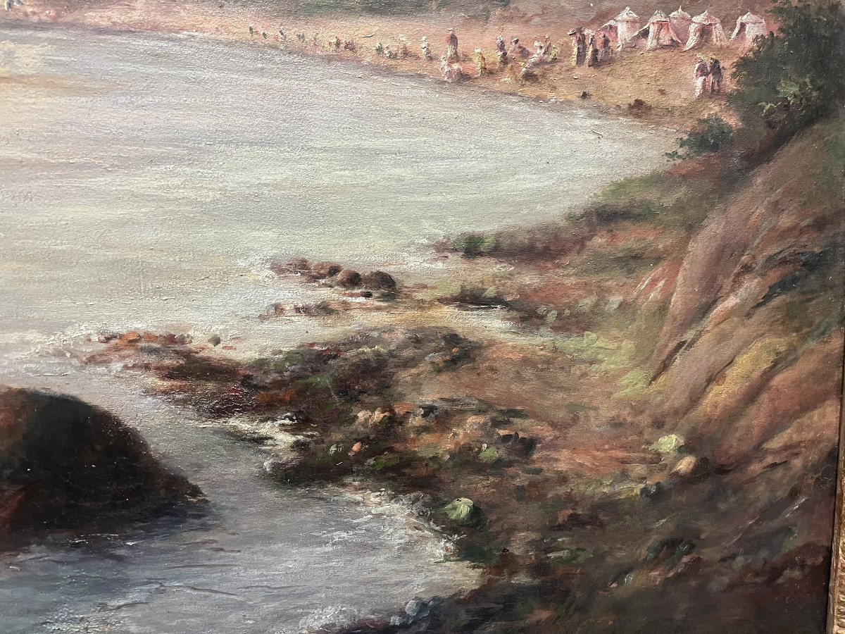 Cabines de plage huile sur toile - René Louis Allain-photo-2