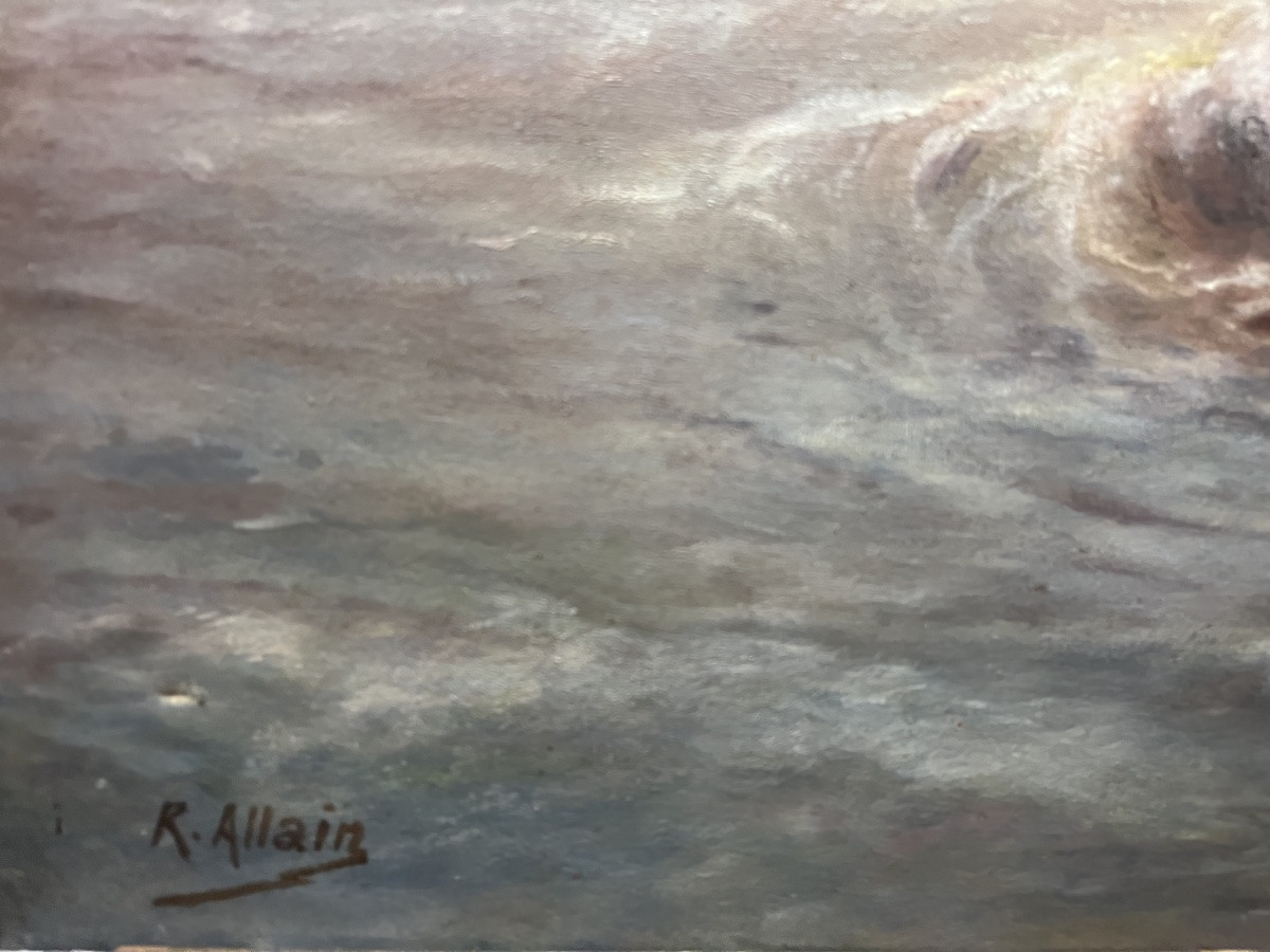 Cabines de plage huile sur toile - René Louis Allain-photo-3