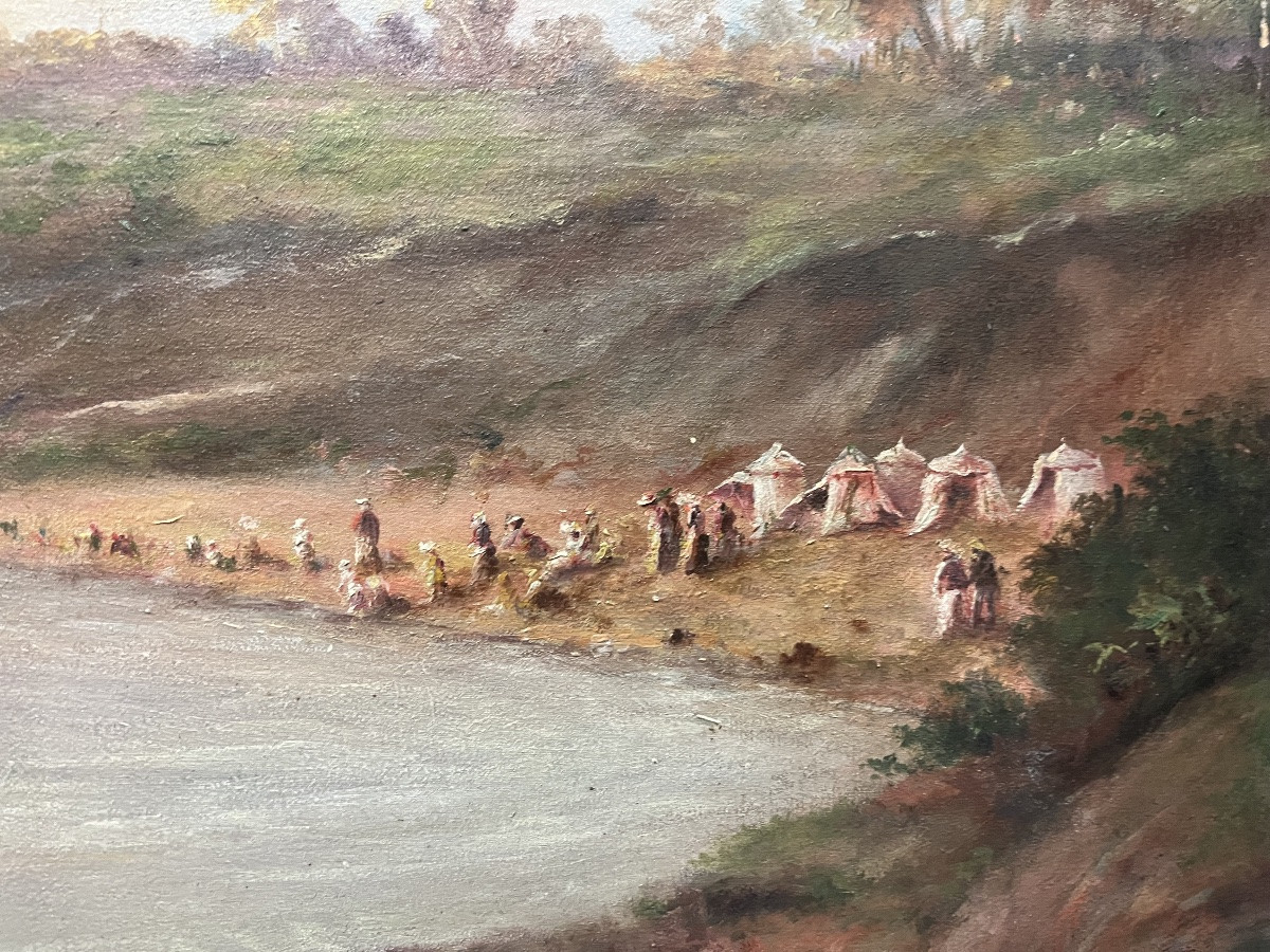 Cabines de plage huile sur toile - René Louis Allain-photo-4