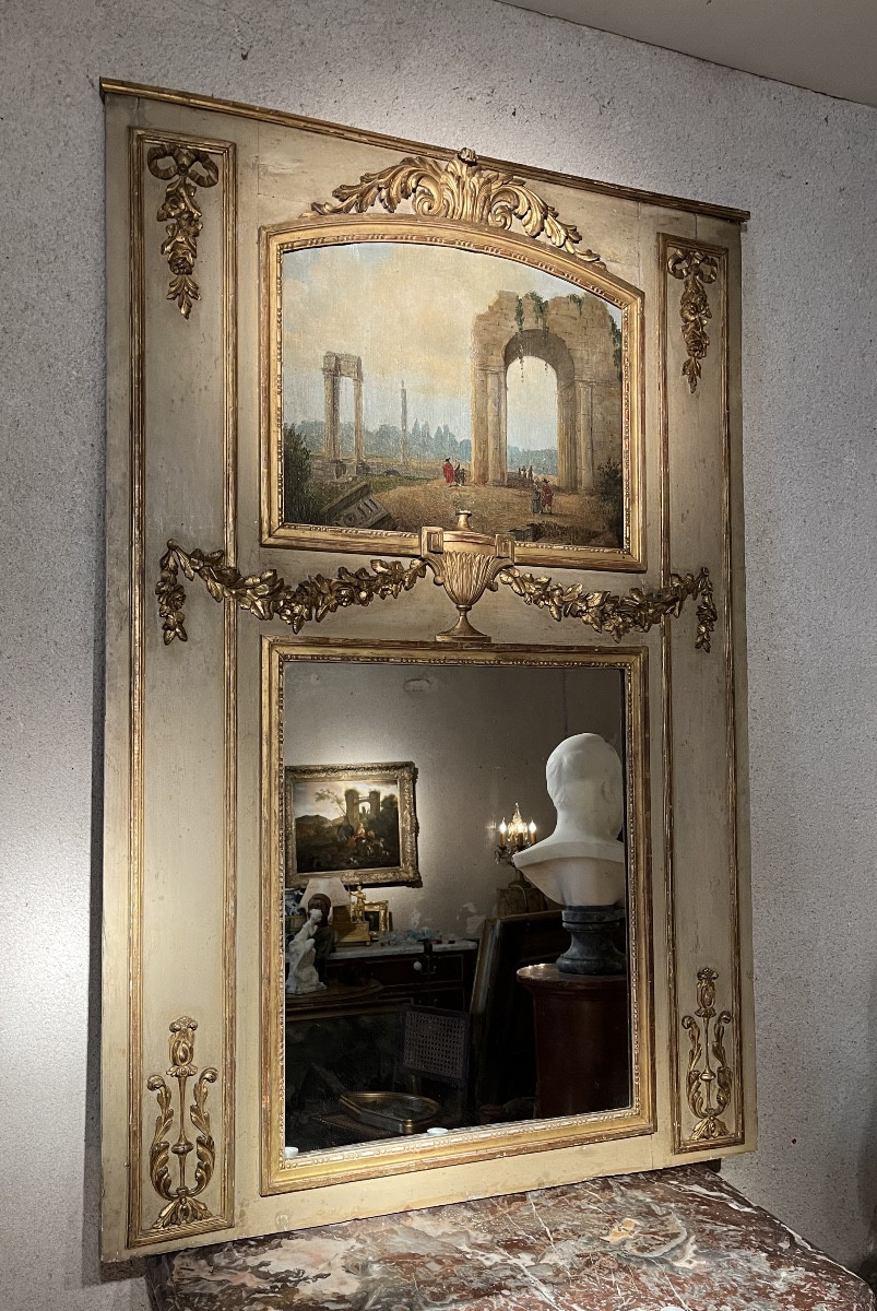 18th-century Lacquered And Gilded Wooden Trumeau