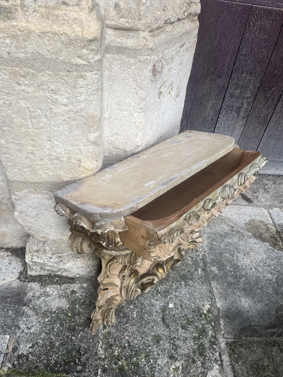 19th Century Patinated Wooden Wall Console -photo-1