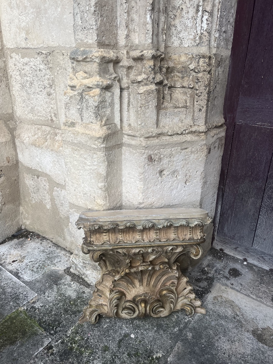 19th Century Patinated Wooden Wall Console -photo-3