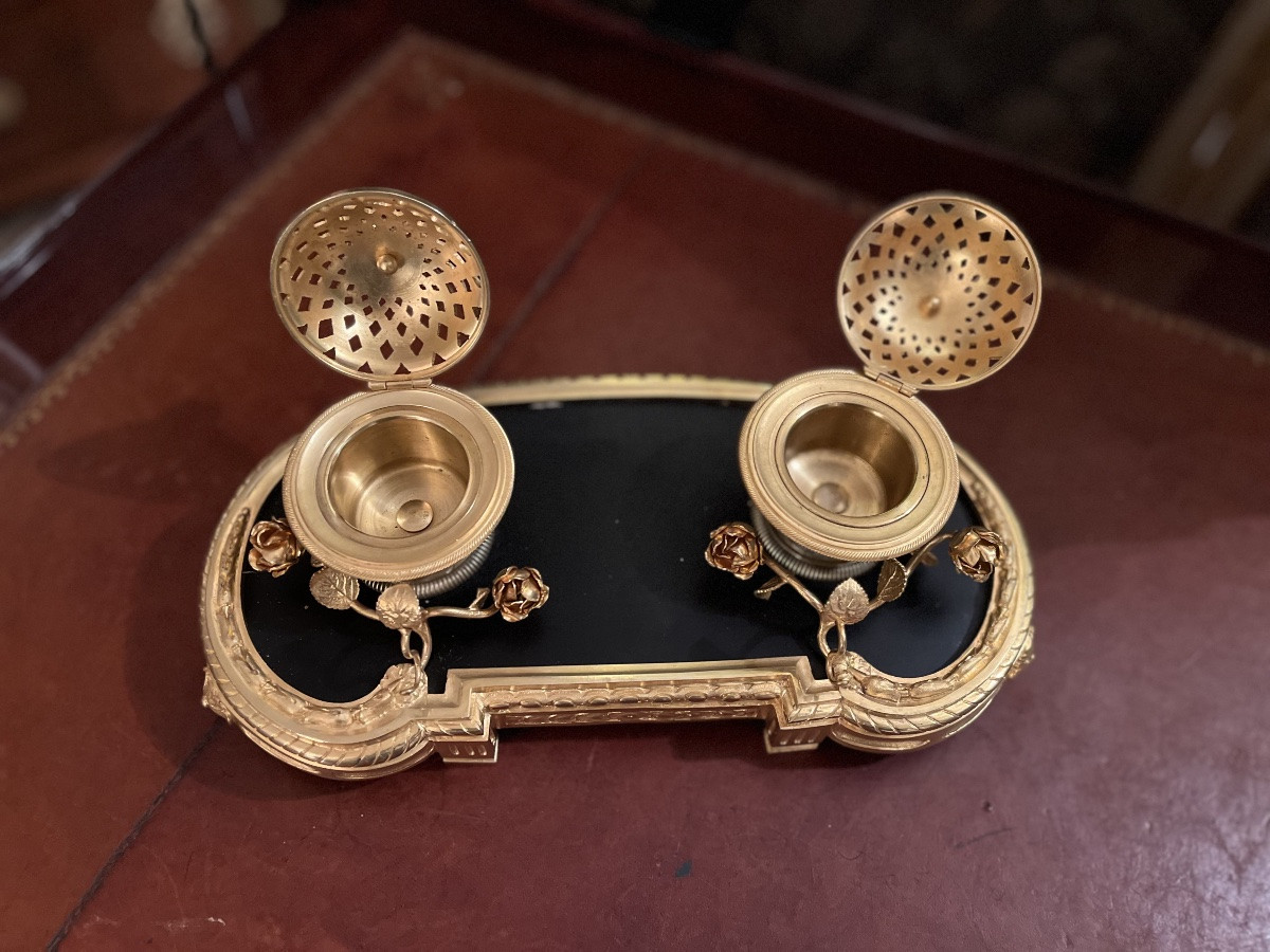 Encrier en bronze et porcelaine NIII -photo-4