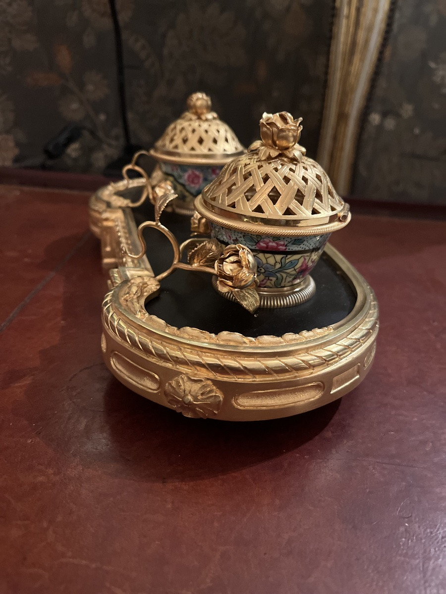 Encrier en bronze et porcelaine NIII -photo-4