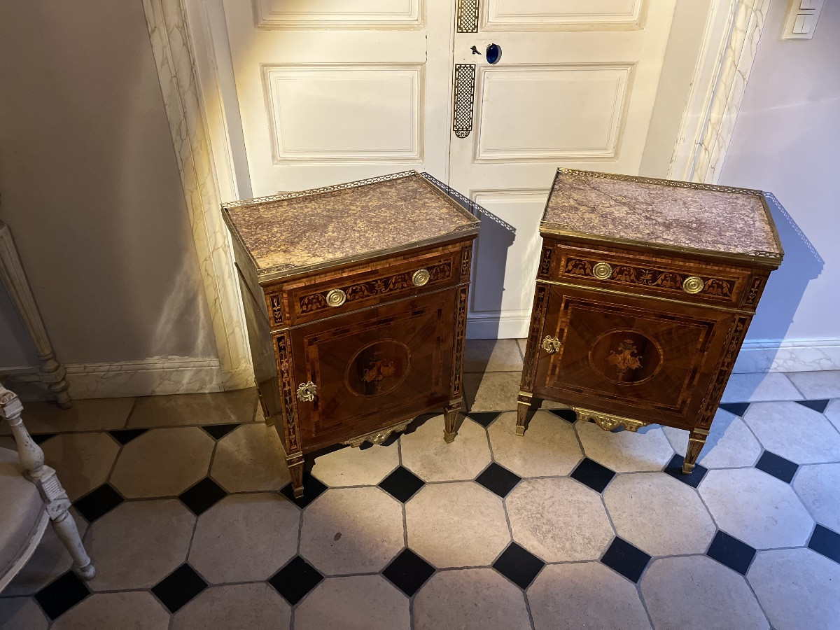 Paire de commodes  en marqueterie - Italie XVIIIe-photo-5