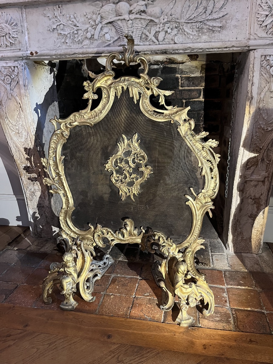 Écran de cheminée de style Louis XV en bronze époque XIXe-photo-6