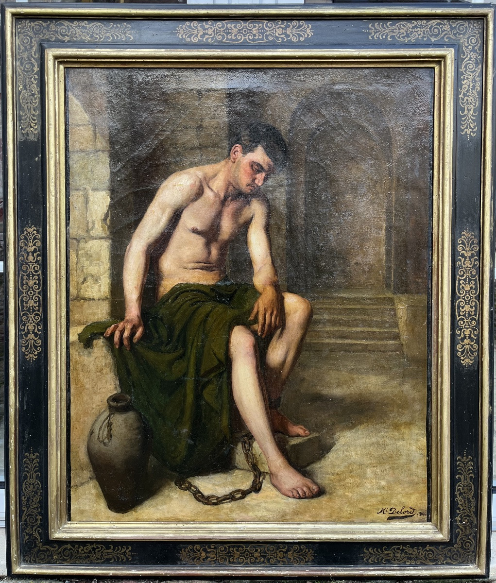 Young Man In Chains - Oil On Canvas Signed Delord 1900-photo-4