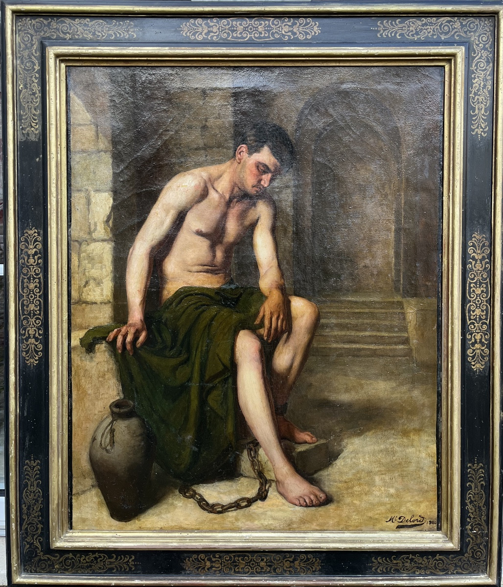 Young Man In Chains - Oil On Canvas Signed Delord 1900