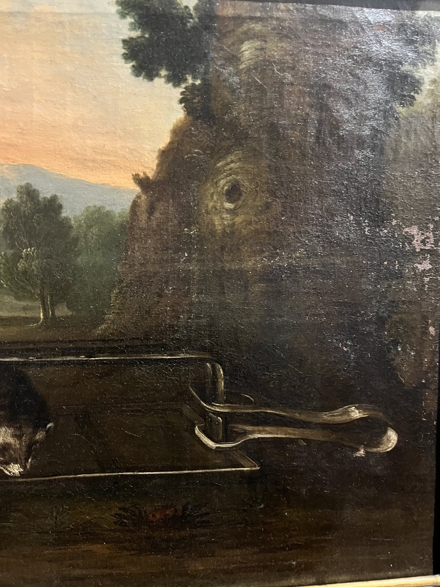 The Trapped Badger - Oil On Canvas, 18th Century-photo-3