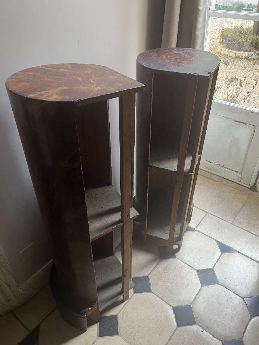 Paire de gaines d’angle en bois façon faux marbre-photo-2