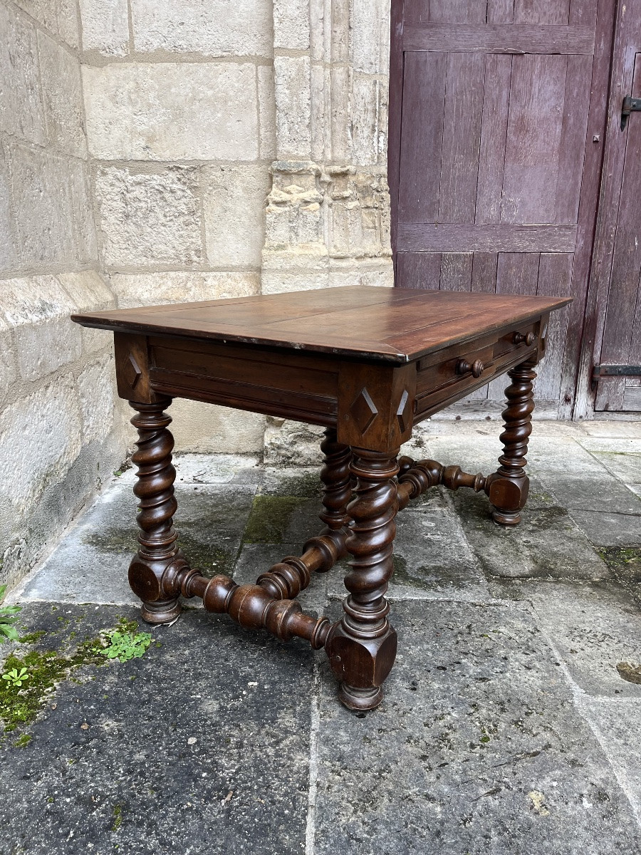Table bureau en bois fruitier de style Louis XIII-photo-3