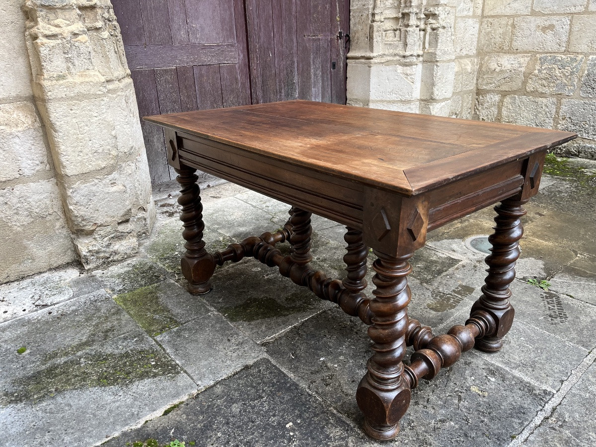 Table bureau en bois fruitier de style Louis XIII-photo-1