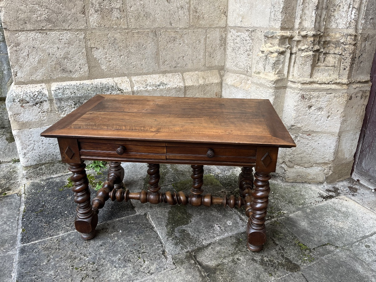 Table bureau en bois fruitier de style Louis XIII-photo-5