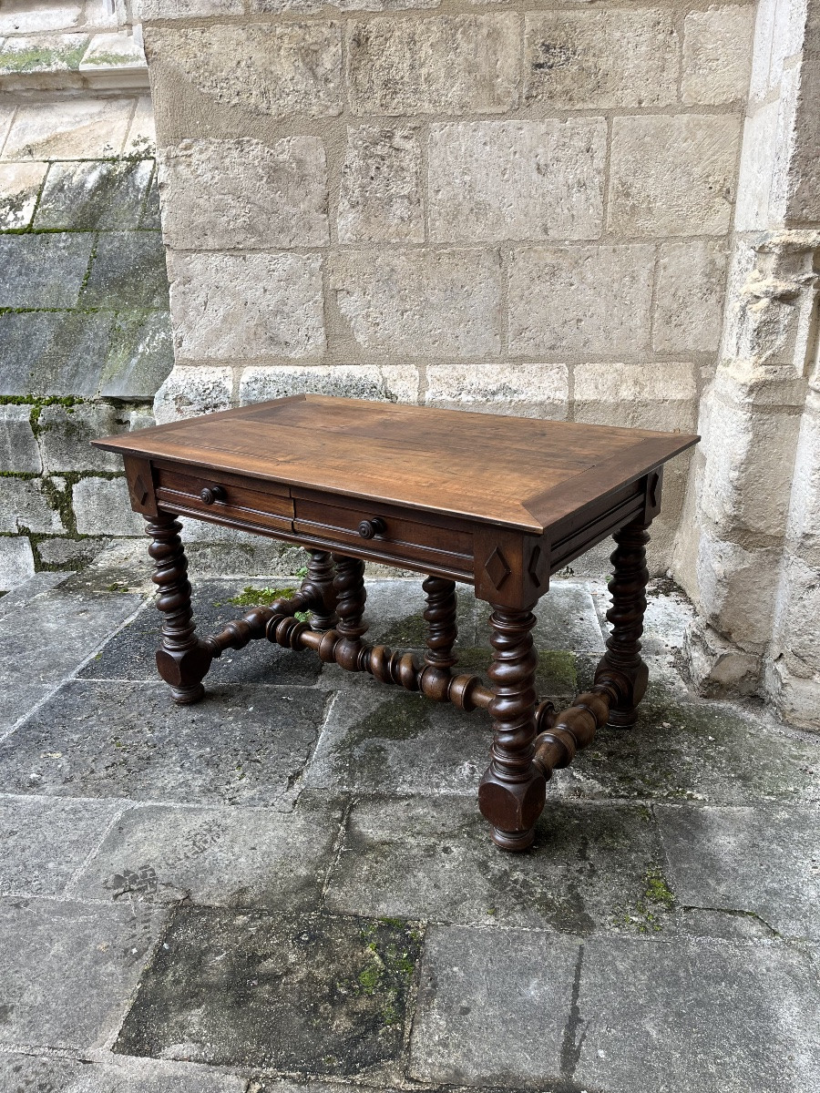 Table bureau en bois fruitier de style Louis XIII-photo-6