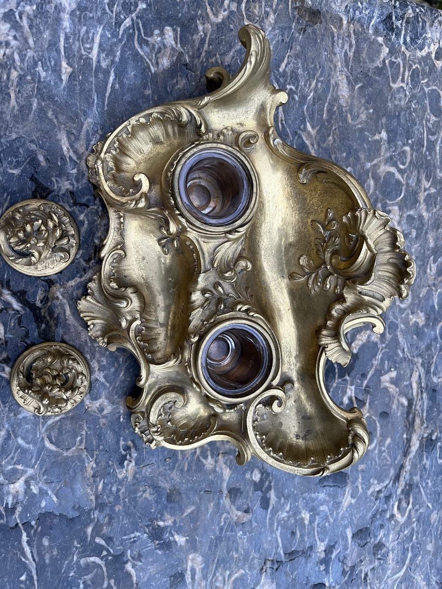 Encrier en bronze doré de style Rocaille - maison Milet  1856-1918-photo-3