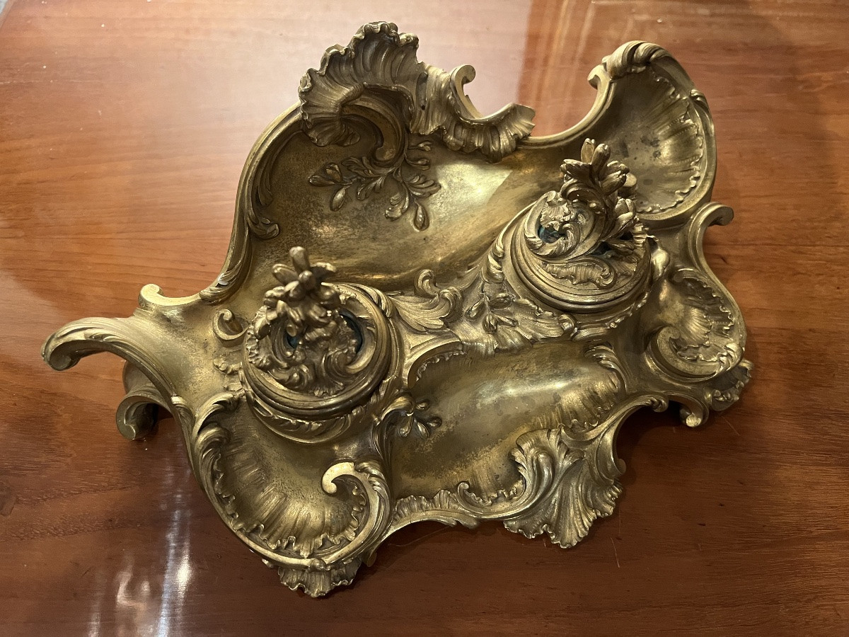 Encrier en bronze doré de style Rocaille - maison Milet  1856-1918-photo-2