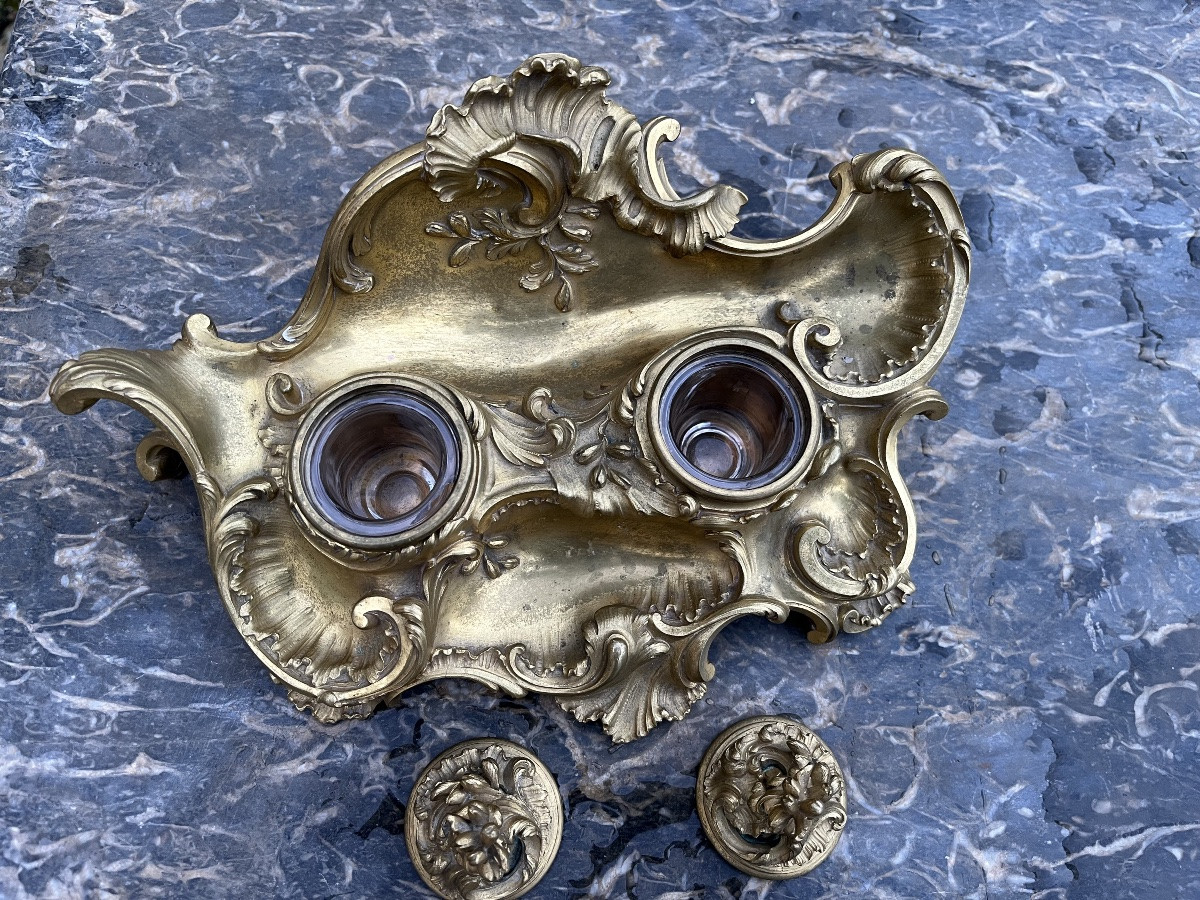 Encrier en bronze doré de style Rocaille - maison Milet  1856-1918-photo-3