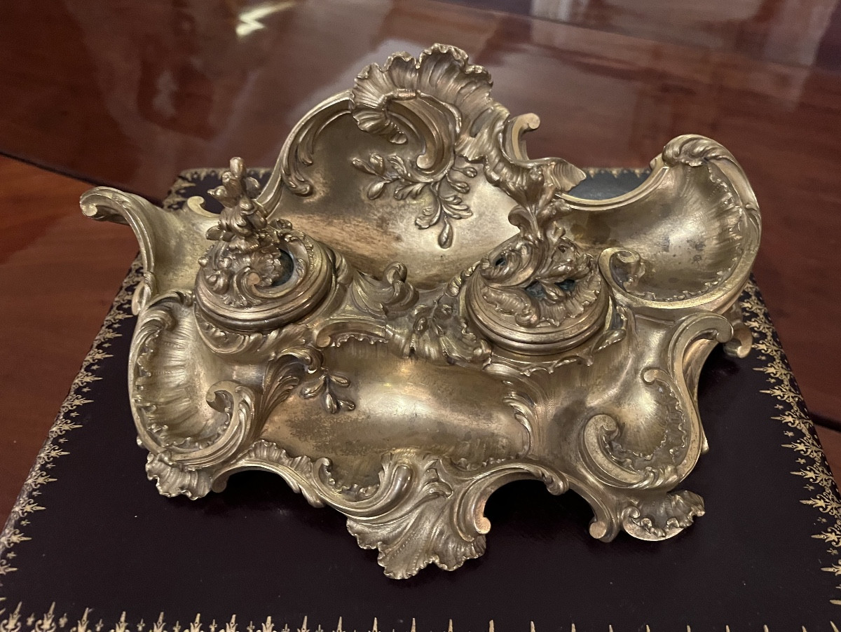 Encrier en bronze doré de style Rocaille - maison Milet  1856-1918