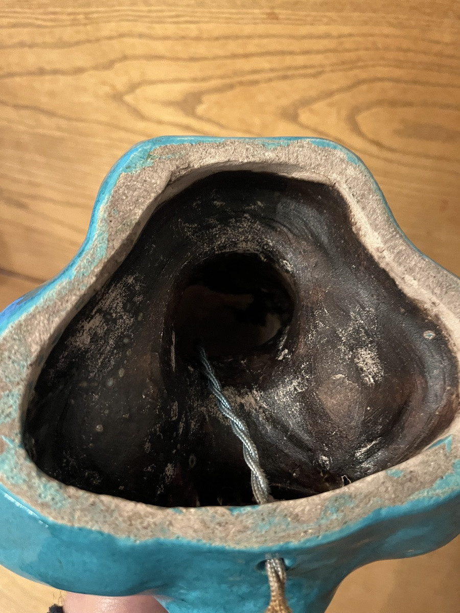 Paire de lampes Sirène en céramique bleu des années 50-photo-6