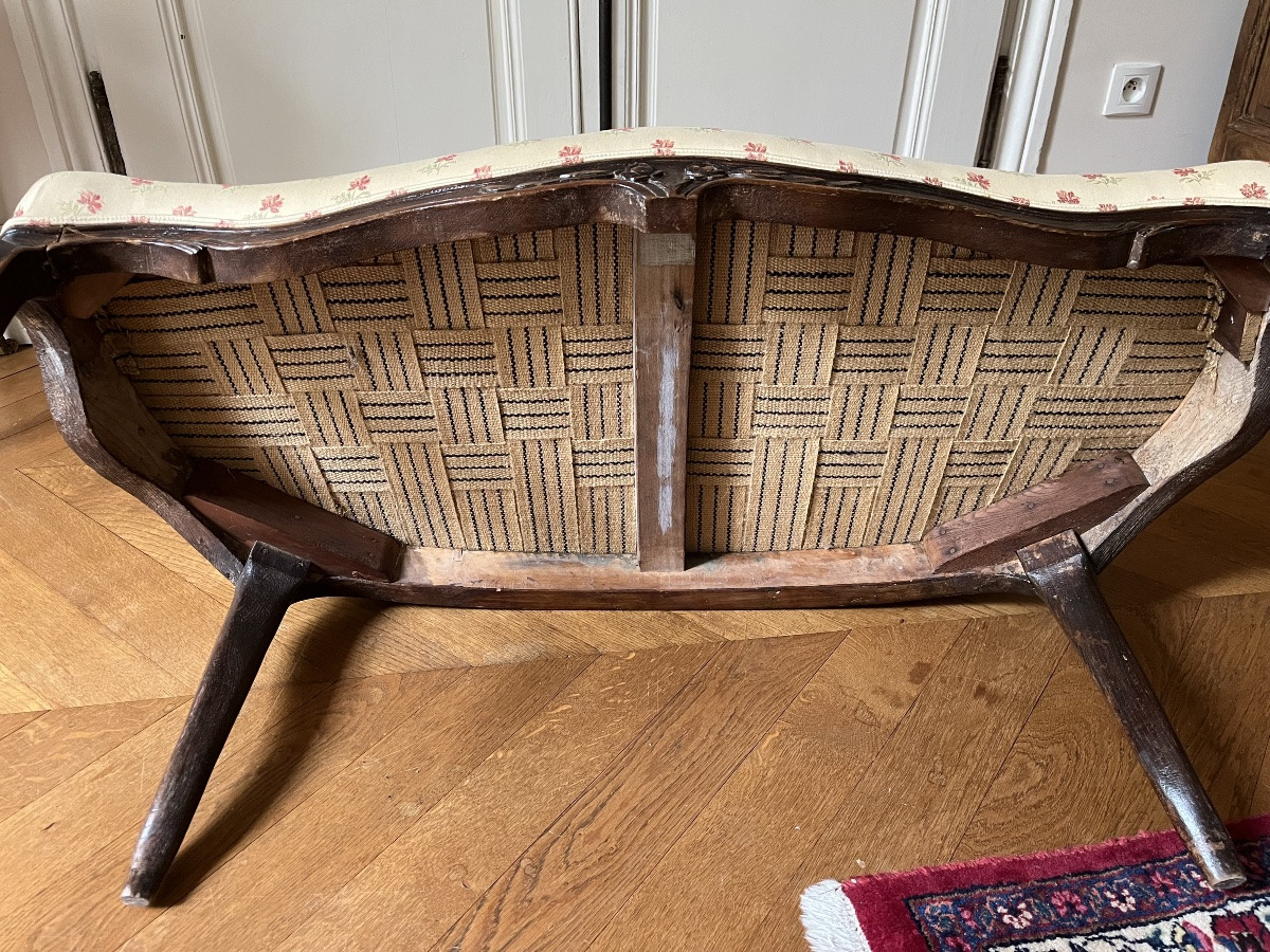 Petit canapé en bois naturel d’époque XVIIIe-photo-1
