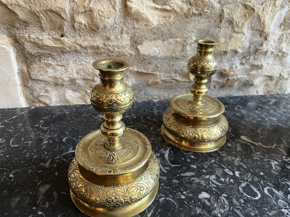 Paire de Bougeoirs Nuremberg Début XVIIéme-photo-4