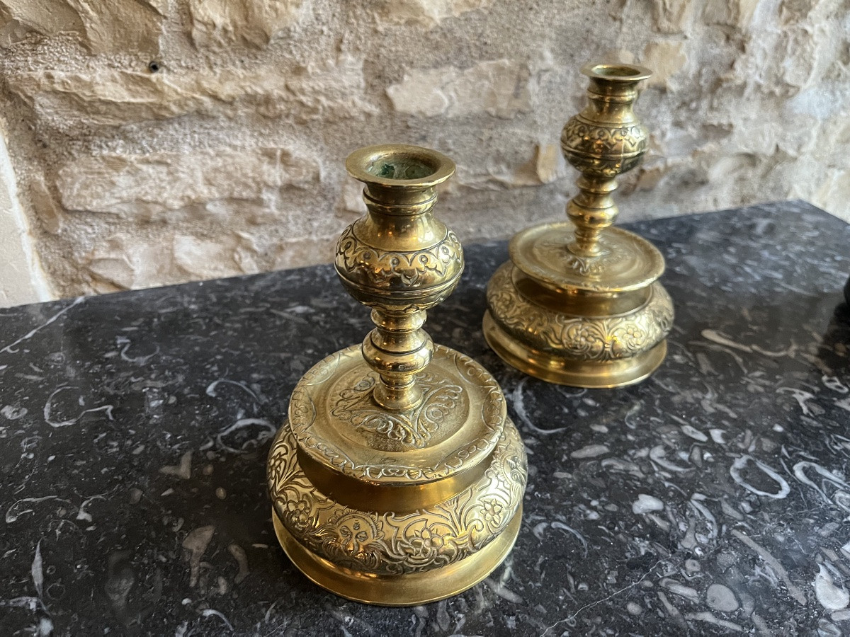 Paire de Bougeoirs Nuremberg Début XVIIéme-photo-1