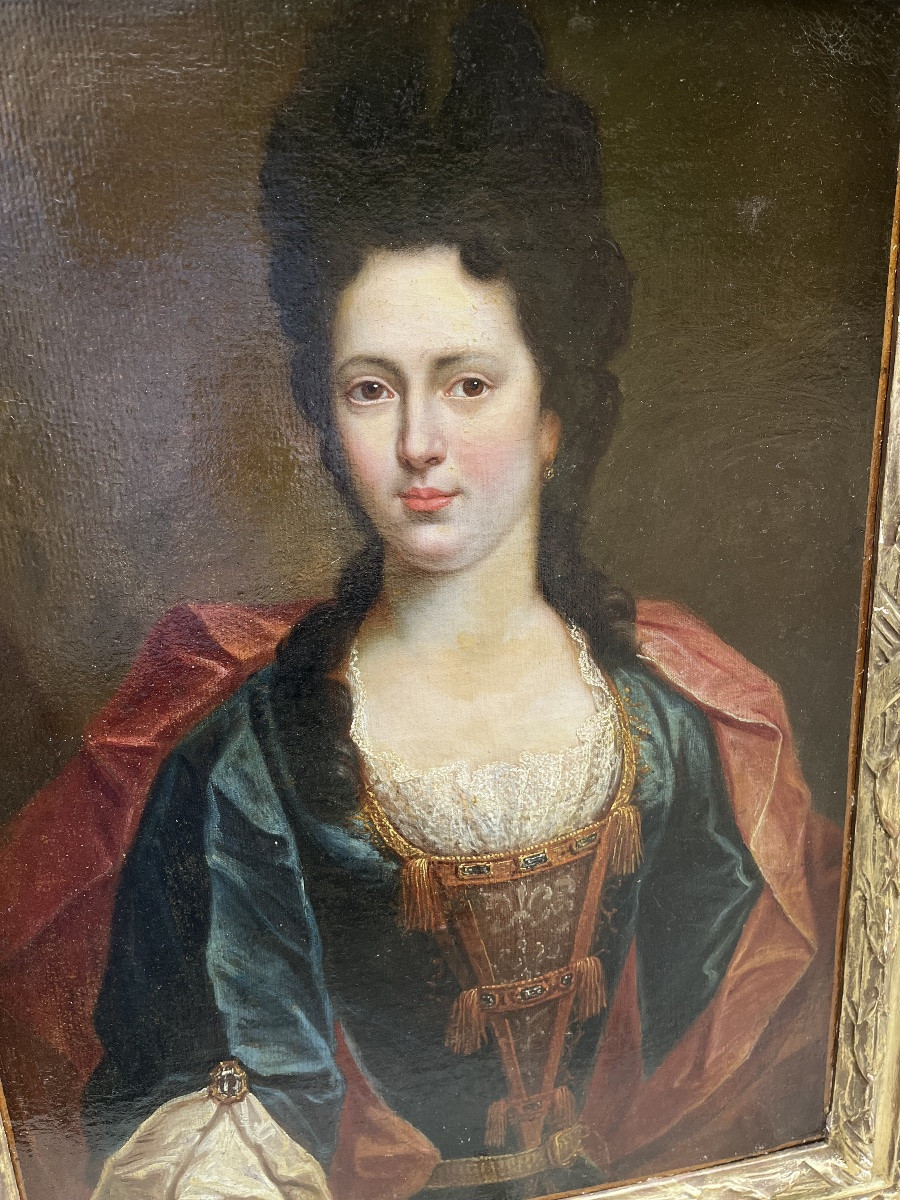 Portrait Of A Lady In An Embroidered Dress With Tassels, Italian School, Circa 1700-photo-3