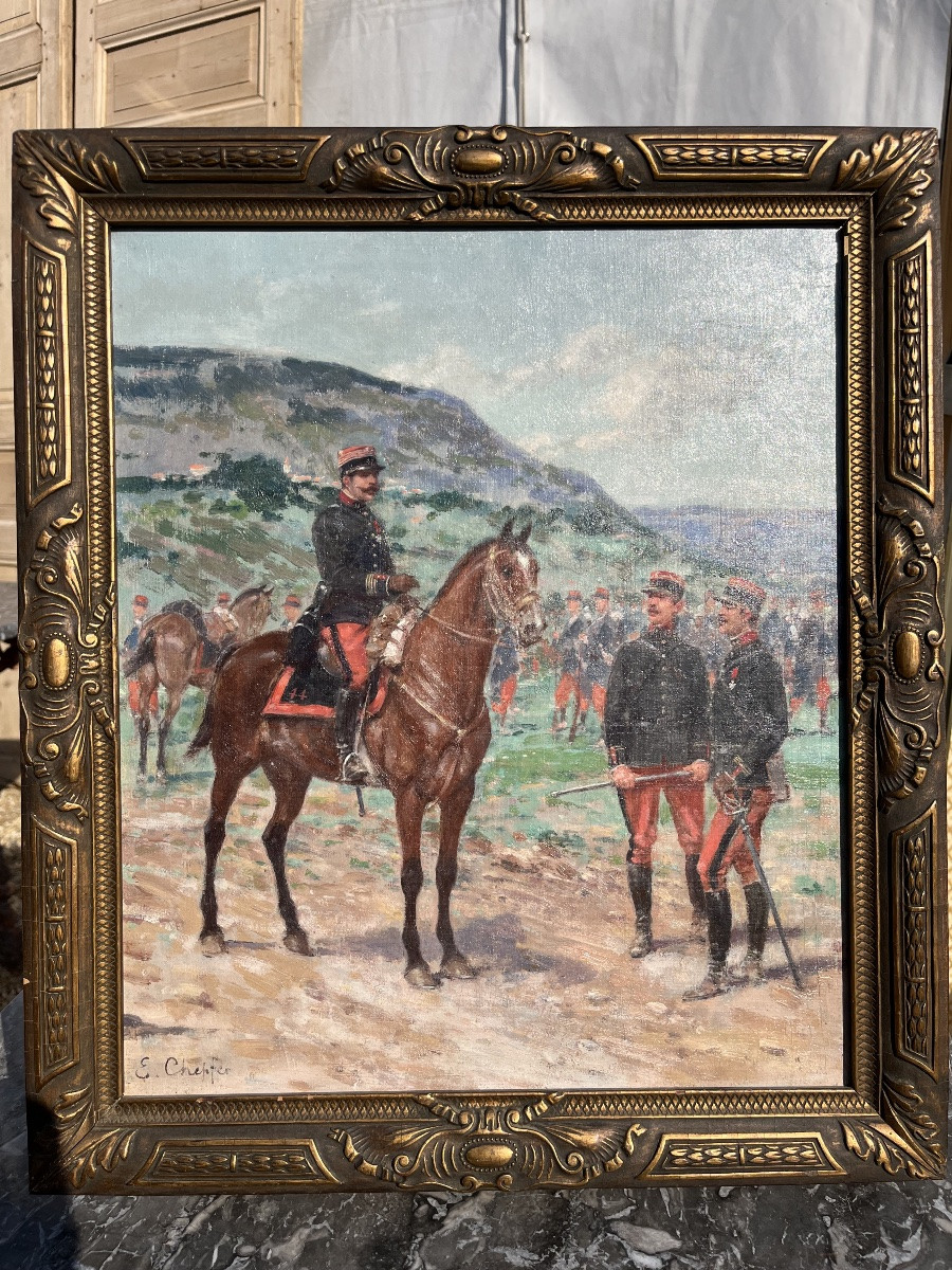 Oil On Canvas, Soldier On His Horse - Emile Chepfer-photo-6