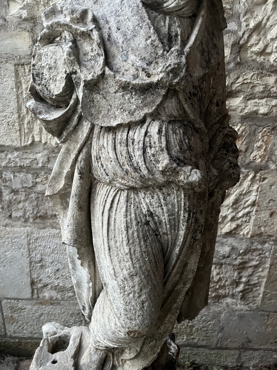 Stone Sculpture Of A Bishop - 16th Century -photo-3