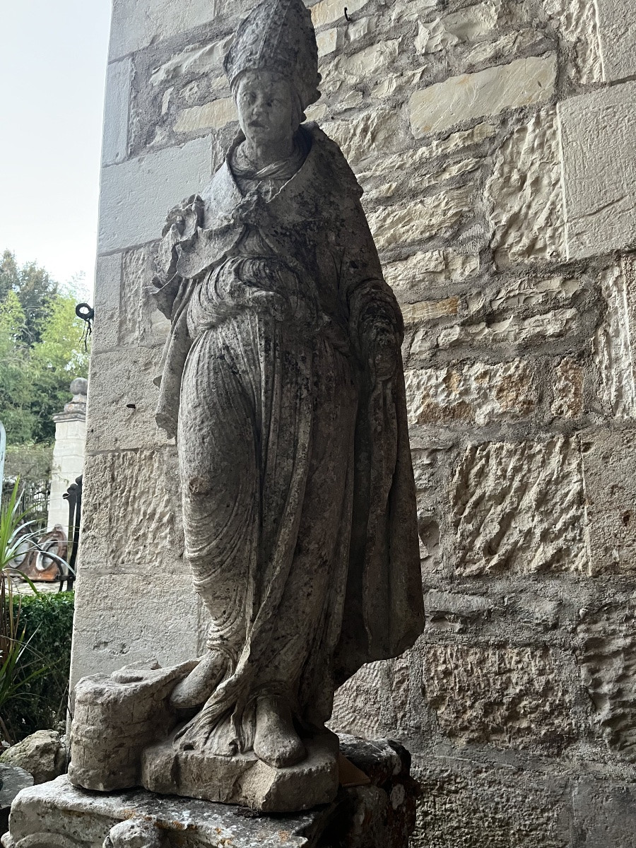 Stone Sculpture Of A Bishop - 16th Century -photo-4