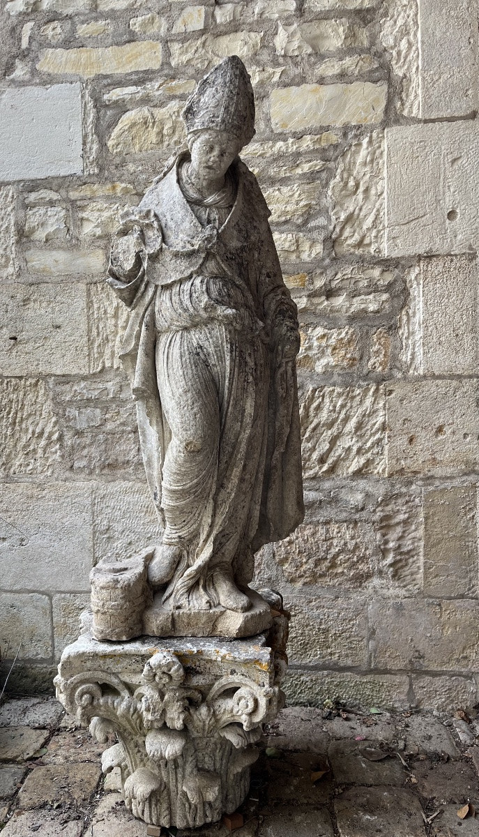 Stone Sculpture Of A Bishop - 16th Century -photo-5