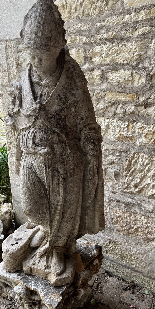 Stone Sculpture Of A Bishop - 16th Century -photo-7