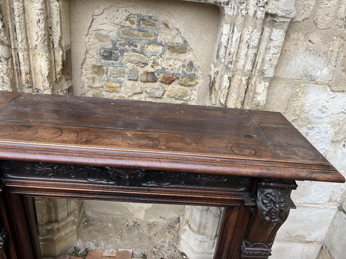 Importante cheminée en noyer vers 1890-photo-3