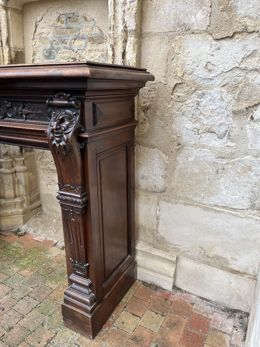 Importante cheminée en noyer vers 1890-photo-3