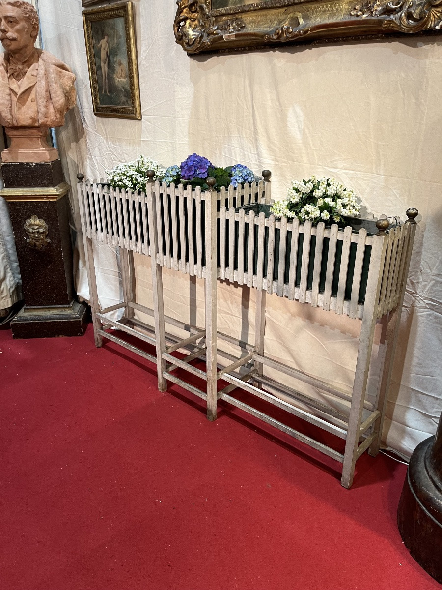 Jardinière en bois laqué gris d’époque 1900-photo-3