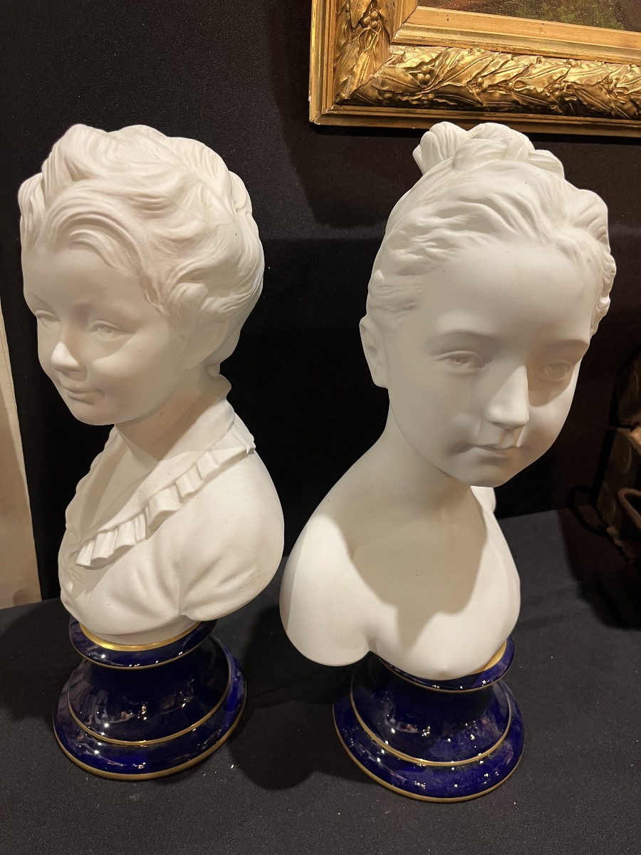 Paire de bustes en biscuit - les enfants Brongniart   -photo-4