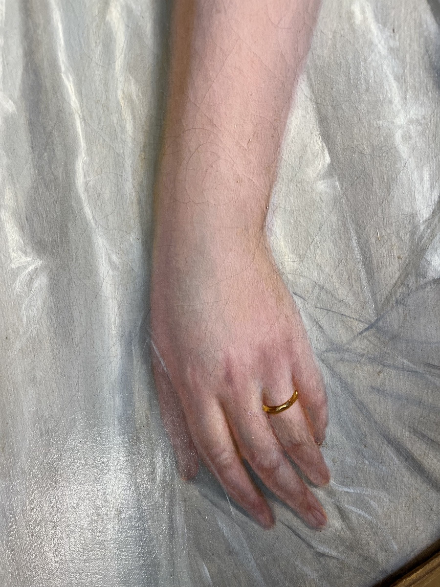 Portrait Of A Woman In A White Dress Signed J. Bertou 1863-photo-3