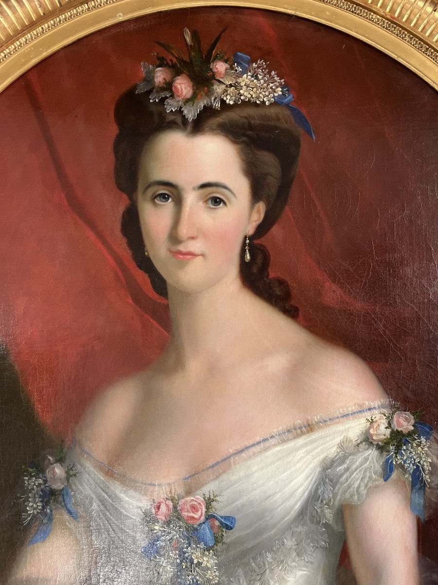 Portrait Of A Woman In A White Dress Signed J. Bertou 1863-photo-4