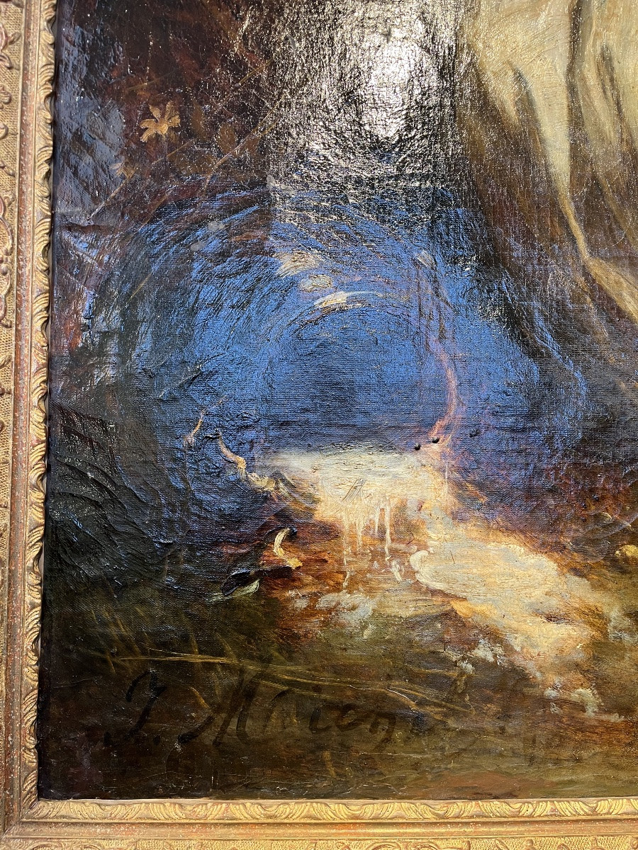 Oil On Canvas - Femme En Pied Au Pot à Eau Xlxe-photo-3