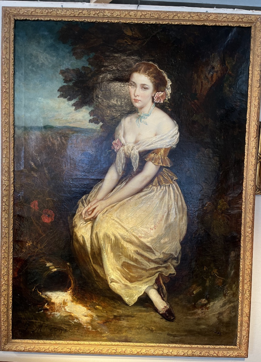 Oil On Canvas - Femme En Pied Au Pot à Eau Xlxe-photo-4
