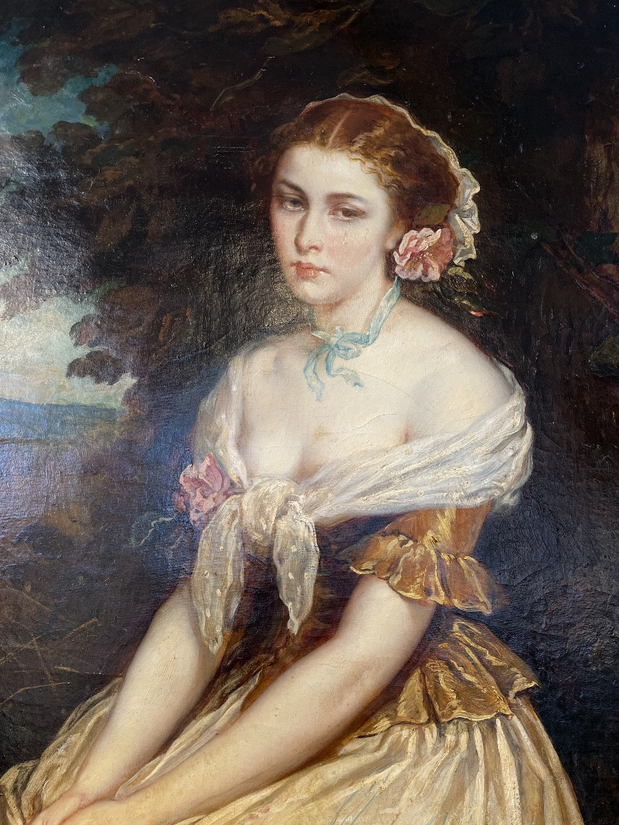 Oil On Canvas - Femme En Pied Au Pot à Eau Xlxe-photo-5