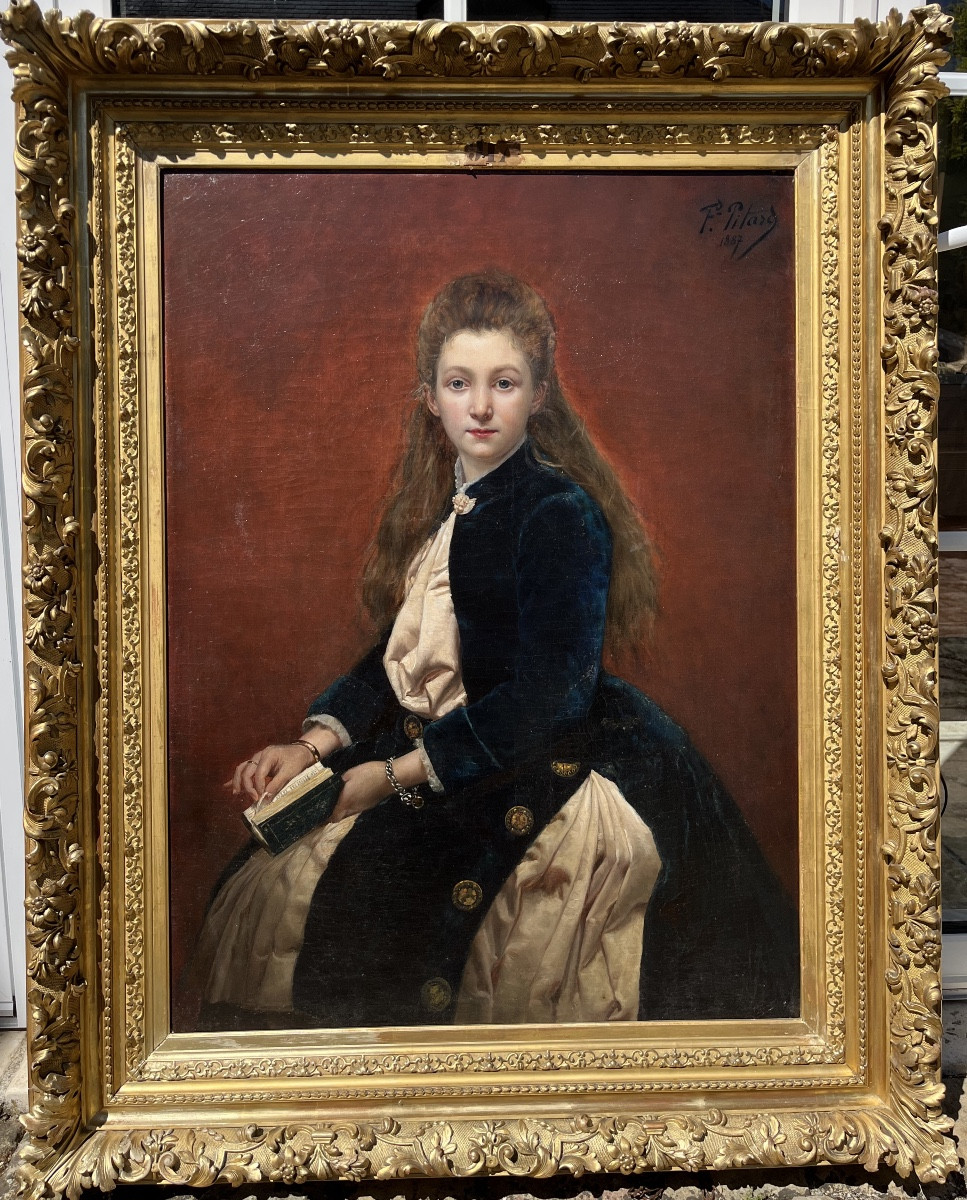 Huile sur toile - Jeune fille au livre 