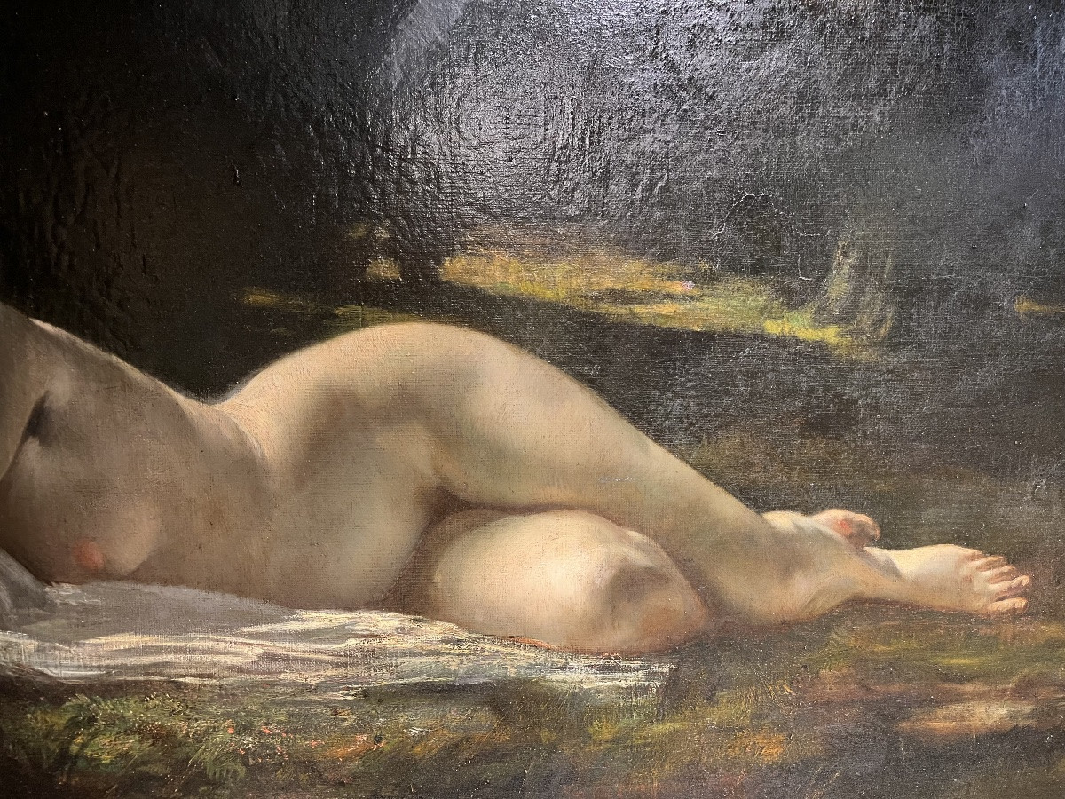 Reclining Nude - Oil On Canvas 19th Century-photo-3