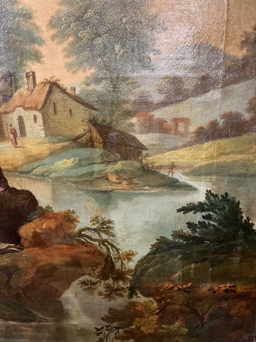 Paysage XVIIIe - huile sur toile -photo-3