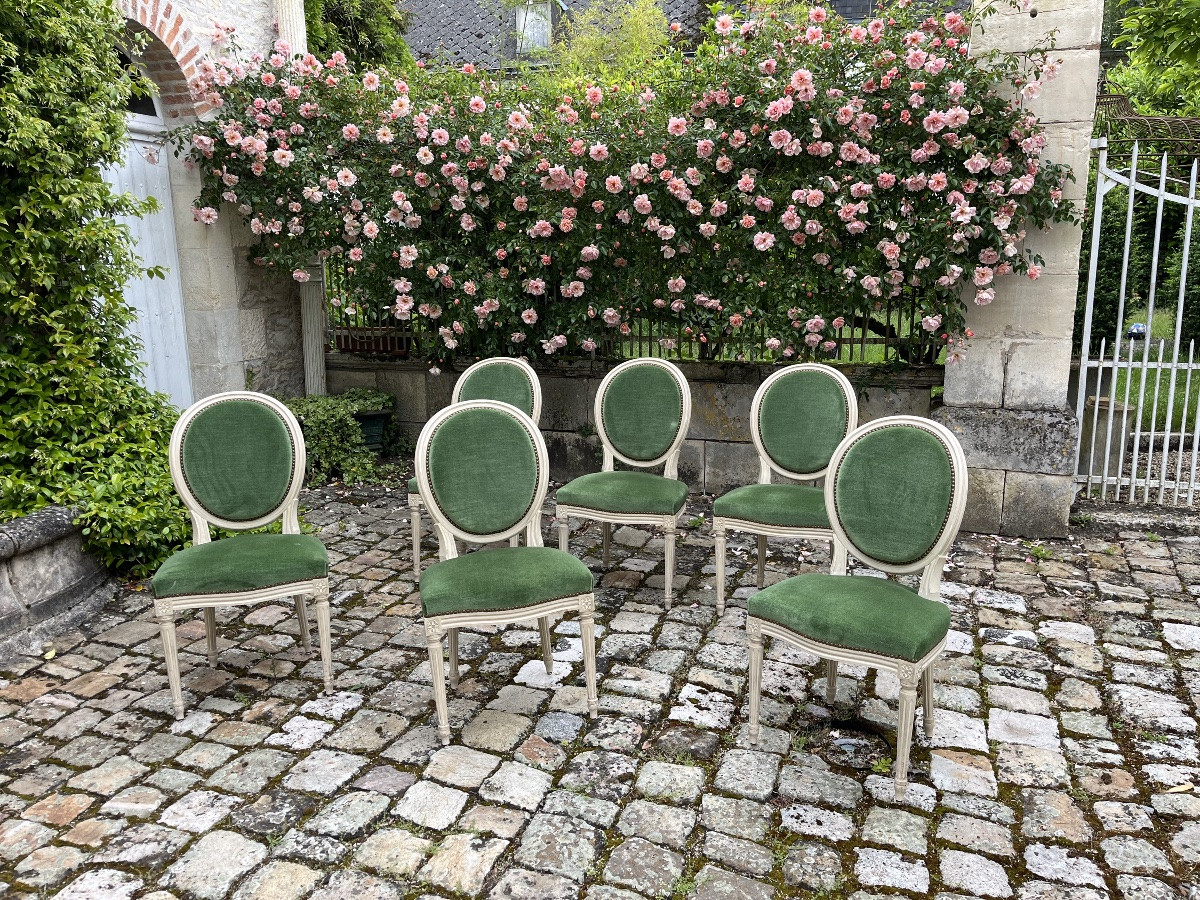 Suite de 6 chaises de style Louis XVI laquées-photo-6