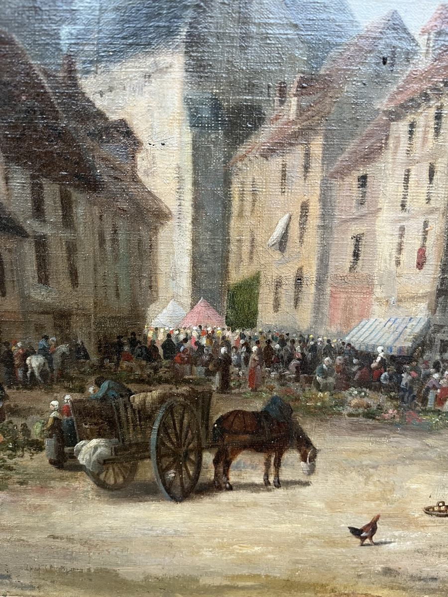 Huile sur toile scène de marché signée Gabrielli-photo-2
