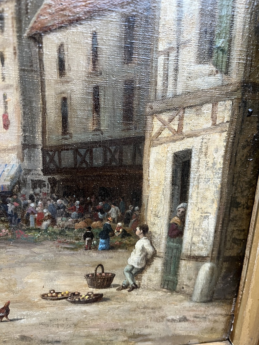 Huile sur toile scène de marché signée Gabrielli-photo-4